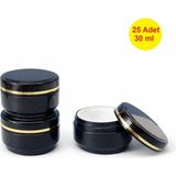 Demet Home 25 ADET 30 ml Lüx Altın Şeritli Boş Plastik Pomat Kozmetik Krem Ecza Hobi Kutusu Krem Kavanozu 30 cc Siyah Renk