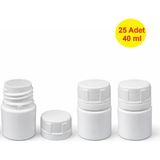 Demet Home 25 Adet 40 ml Kırılır Kapak Numune-ilaç-Tarım-Ecza-Tablet-Hap-Kapsül Şişesi Plastik 40 cc Kutu Şişe - Beyaz