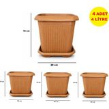 Demet Home 4 Adet 4 LİTRE Kare Saksı Bitki-Çiçek-çitili saksısı Dekoratif saksı 20*20*19 cm ölçü Tabaklı - 4 lt 4 adet