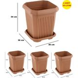 Demet Home 4 Adet Plastik Kare 25 litre Saksı Bahçe Balkon Salon Ağaç Çiçek Dekorasyon Saksısı Tabak Dahili 36*36*34 cm - 25 lt 4 adet