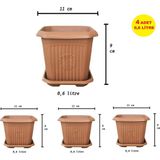 Demet Home 4 Adet Plastik Kare Mini Boy Saksı Bahçe Balkon Salon Dekoratif Çiçek Saksısı Tabaklı 0,6 Litre - 0,6 litre 4 Adet
