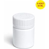 Demet Home 5 Adet 30 ml Bastır Çevir Kapak Numune-Ilaç-Tarım-Ecza-Tablet-Hap-Kapsül Plastik Ilaç Kutu Şişesi
