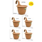 Demet Home 5 ADET Kendinden Askılı Balkon Küpeşte Saksısı Plastik Kelepçeli Sağlam 2,8 Litre 21 cm Boy Askılı Tombik Saksı