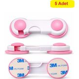 Demet Home 5 Adet Pembe Renk Çocuk Bebek Güvenlik Çekmece Kapak Dolap Kilidi Emniyet Kilidi 3m Güvenlik Seti - pembe-Beyaz 5 Adet