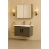 Demezler Home Luna 65 cm Antrasit Camlı Üst Modül ve Seramik Lavabolu, MDF Banyo Dolabı Takımı