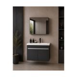 Demezler Home Modern 65 cm Beyaz MDF Hilton Banyo Dolabı Takımı Aynalı Kulpsuz Seramik Lavabolu Alt ve Üst Dolap