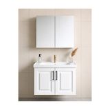 Demezler Home Modern 80 cm Beyaz Lake Hilton Banyo Dolabı Seti Aynalı Seramik Lavabolu MDF Alt ve Üst Dolap