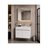 Demezler Home Modern 80 cm Beyaz MDF Hilton Banyo Dolabı Takımı Aynalı Seramik Lavabolu Alt ve Üst Dolap