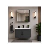 Demezler Home Modern Luna 65 cm Antrasit MDF Banyo Dolabı Takımı Aynalı Üst Modül ve Seramik Lavabolu