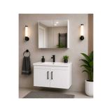 Demezler Home Modern Luna 65 cm Beyaz MDF Banyo Dolabı Takımı Aynalı Üst Modül ve Seramik Lavabolu
