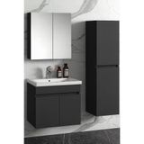 Demezler Home Modern Viena 80 cm Antrasit MDF Hilton Banyo Dolabı Takımı Aynalı Seramik Lavabolu Alt Üst ve Yan Dolap