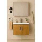 Demezler Mobilya Luna 65 Cm Ahşap Camlı Üst Modül Ve Seramik Lavabolu, Mdf Banyo Dolabı Takımı