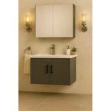 Demezler Mobilya Luna 65 Cm Antrasit Camlı Üst Modül Ve Seramik Lavabolu, Mdf Banyo Dolabı Takımı