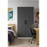DEMEZLER MOBİLYA Modern 2 Kapaklı Antrasit Gardırop 180x50x70 cm MDF Elbise Dolabı Askılı Raflı Yatak Odası Dolabı
