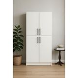 Demezler Mobilya Modern 4 Kapaklı Çok Amaçlı Dolap 189x90x35 cm MDF Mutfak Dolabı Banyo Dolabı Kiler Dolabı Raflı Depolama Dolabı - Beyaz