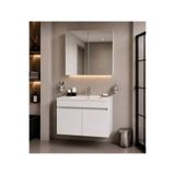 DEMEZLER MOBİLYA Modern 80 cm Beyaz MDF Hilton Aynalı Seramik Lavabolu Banyo Dolabı Takımı Alt ve Üst Dolaplı