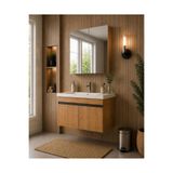 DEMEZLER MOBİLYA Modern Alya 80 cm Ahşap Renkli MDF Seramik Lavabolu Alt ve Üst Dolaplı Üst Aynalı Banyo Dolabı Takımı