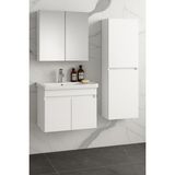 Demezler Mobilya Viena 80 cm Camlı Üst Modül ve Seramik Lavabolu, Mdf Banyo Dolabı Takımı - Beyaz