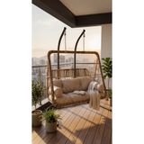 DEMHARİS BüroSaray Açık Kahve Minderli Rattan Görünümlü Bahçe Balkon Salıncağı
