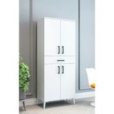 DEMİNA Nova %100 MDF 4 Kapaklı 1 Çekmeceli Çok Amaçlı Dolap 175x70x37 | Mutfak Dolabı | Banyo Dolabı | Balkon Dolabı | Kiler Dolabı | Beyaz