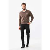 Demir Grup cc Baskılı V Yaka Uzun Kol Dokuma Triko - Kahve - L - XL
