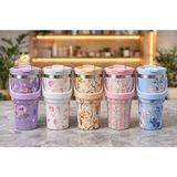 Demir Grup cc Çiçek Desenli 700 ml Taşıma Kulplu Paslanmaz Çelik Termos Mug Bardak