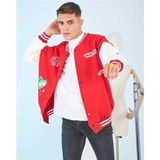 Demir Grup cc Erkek Kolları Yıldız Sırt Baskılı Oversize Kolej Ceket - Kırmızı - 1 Drop