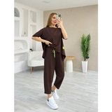 Demir Grup cc Kadın Kısa Kollu Bisiklet Yaka Viskon Iki Iplik Bluz ve Pantolon Ikili Takım - 2xl-3xl - Kahve - 1 Drop - 2XL - 3XL