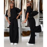 Demir Grup cc Kadın Kısa Kollu Bisiklet Yakalı Modal Bluz ve Pantolon Ikili Takım - Siyah - 1 Drop - 2XL - 3XL