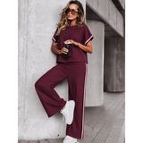 Demir Grup cc Kadın Kısa Kollu Bisiklet Yakalı Ribanalı Viskon Iki Iplik Bluz Ve Pantolon Ikili Takım - Bordo - 1 Drop - 2XL - 3XL