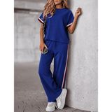 Demir Grup cc Kadın Kısa Kollu Bisiklet Yakalı Ribanalı Viskon Iki Iplik Bluz Ve Pantolon Ikili Takım - Lacivert - 1 Drop - 2XL - 3XL