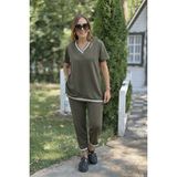 Demir Grup cc Kadın Kısa Kollu V Yakalı Iki Iplik Bluz ve Pantolon Ikili Takım - Siyah - 1 Drop - L - XL