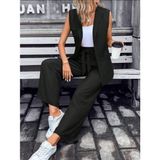 Demir Grup cc Kadın Kolsuz Önü Açık Yakalı Cepli Janjan Krep Yelek ve Pantolon Ikili Takım - Siyah - 1 Drop - 2XL - 3XL