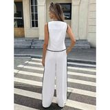 Demir Grup cc Kadın Kolsuz Önü Düğmeli Yelek ve Pantolon Ikili Takım - Beyaz - 1 Drop - 2XL - 3XL