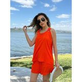 Demir Grup cc Kadın Kolsuz V Yaka Kuş Gözü Detay Bluz Short Aerobin Ikili Takım - Çok Renkli - 1 Drop - L - XL