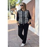 Demir Grup cc Kadın Uzun Kollu Önden Fermuarlı Leopar Desenli Viskon Iki Iplik Bluz ve Pantolon Ikili Takım - Çok Renkli - 1 Drop - L - XL