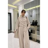 Demir Grup cc Kadın Uzun Kollu Şal Detaylı Bluz ve Pantolon Ikili Takım (Kemer Dahil Değil) - Bej - 1 Drop - L - XL