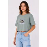 Demir Grup cc Kedi Baskılı Oversize Crop Tişört Salaş Basic Yarım Kol T-Shirt - Mint Yeşili - XL