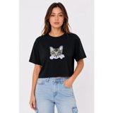 Demir Grup cc Kedi Baskılı Oversize Crop Tişört Salaş Basic Yarım Kol T-Shirt - Siyah - Renkli - XL