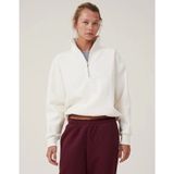 Demir Grup cc Oversize Yarım Farmuarlı Yakalı Basic Sweatshirt - Beyaz - L - XL - Standart