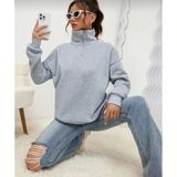 Demir Grup cc Unisex Uzun Kol Yarım Farmuarlı Yakalı Basic Sweatshirt - Gri - L - XL - Standart