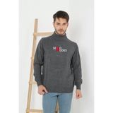 Demir Grup cc Unisex Yarım Boğazlı Baskılı Dokuma Triko - Füme - L - XL