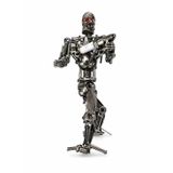 Demir Kafatası Robot Heykeli, El Yapımı Somun Cıvata Figür, Kırmızı Gözlü Vintage Tasarım, 19x8x10 cm, Ev ve Ofis Dekorasyonu için Benzersiz Hediye