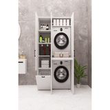 DEMİRBAL MOBİLYA MDF ÇAMAŞIR MAKİNESİ VE KURUTMA MAKİNESİ DOLABI SEPETLİ KAPAKLI (BEYAZ)