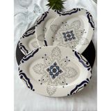 Demirel Home Kütahya 2'li 20CM Orta Boy Porselen Kayık Tabağı Sunum Servis Seti - Beyaz - Mavi