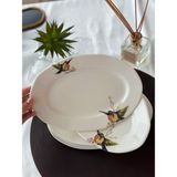 Demirel Home Kütahya 2'li 20CM Orta Boy Porselen Kayık Tabağı Sunum Servis Seti - Beyaz - Sarı