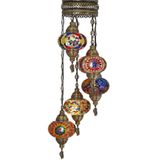 Demmex Mozaik Lamba 5'li Osmanlı Otantik Renkli Camlı El Yapımı Boho Klasik Sarkıt Avize, 5 Büyük Cam