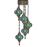 Demmex Mozaik Lamba 5'li Osmanlı Otantik Renkli Camlı El Yapımı Boho Sarkıt Avize, 5 Büyük Cam, Turkuaz