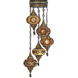 Demmex Mozaik Lamba 5'li Osmanlı Otantik Renkli Camlı El Yapımı Boho Sarkıt Avize, 5 Büyük Cam