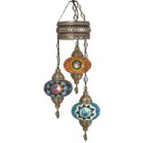Demmex Mozaik Lamba Osmanlı Otantik Renkli Camlı El Yapımı Boho Sarkıt Avize, 3 Büyük Cam,95cm
